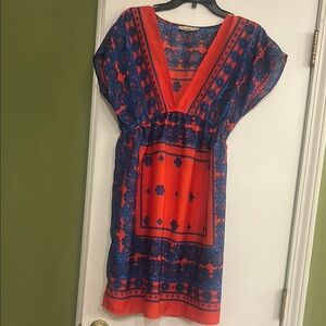 Vibrant Red and Blue Patterned Dress